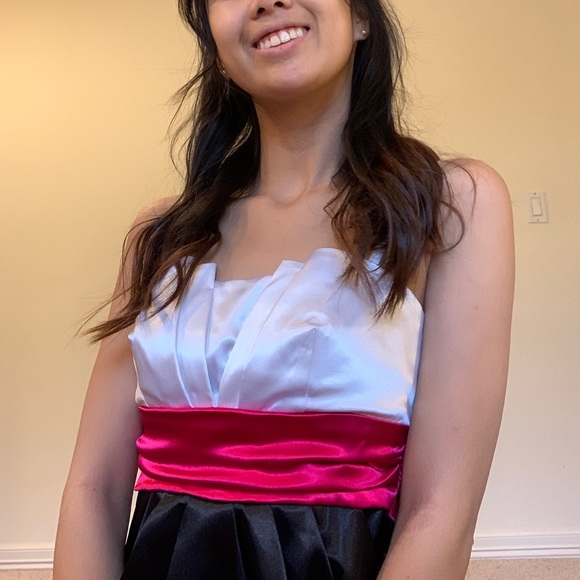 Formal white pink and black satin dress - Picture 3 of 4